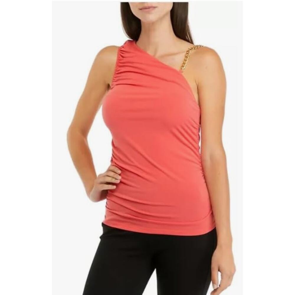 Michael Michael Kors Women's Ruched Chain-Shoulder Top Small Sangria